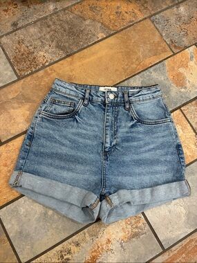 Cotton On Light Blue High-Waist Rolled Cuff Denim Shorts. Sz…6